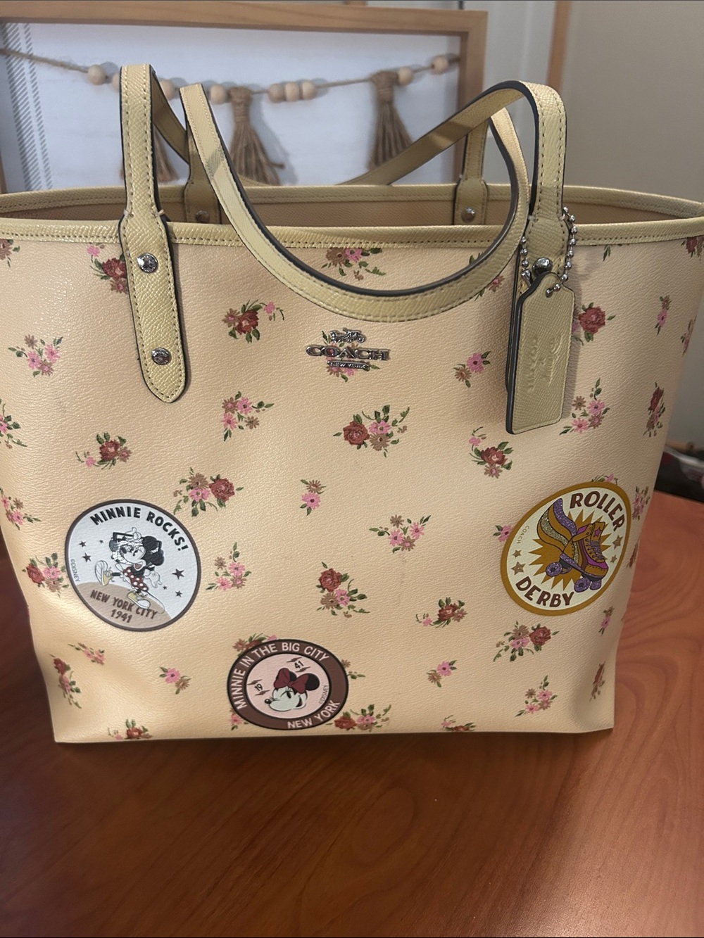 Coach Yellow Floral Patchwork Tote with Graphic Patches